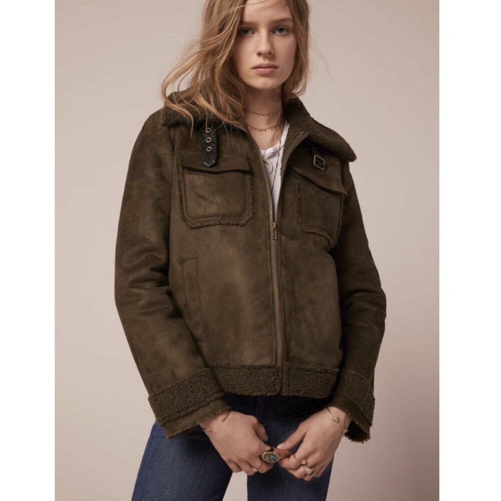 MOTHER Denim Faux Suede & Shearling The Four Corners Bomber - The Long Haul - S